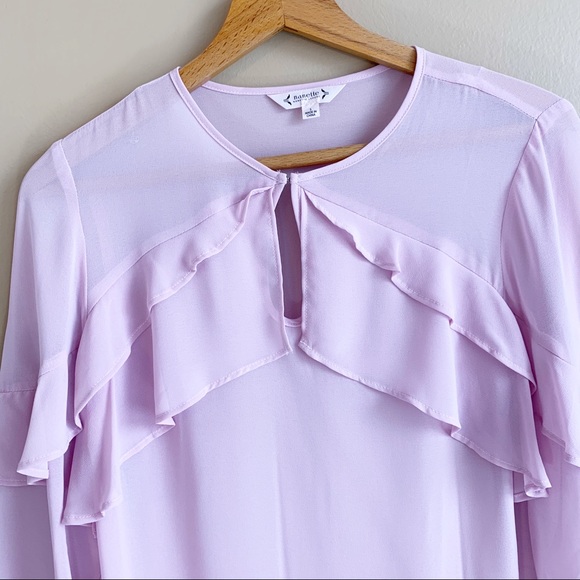 NANETTE LEPORE sheer lilac ruffle tied blouse Smal - Picture 2 of 5